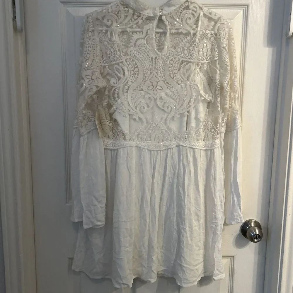 NWT Alter'd State Ivory Sequin Lace Boho Dress Size M‎ $89.95